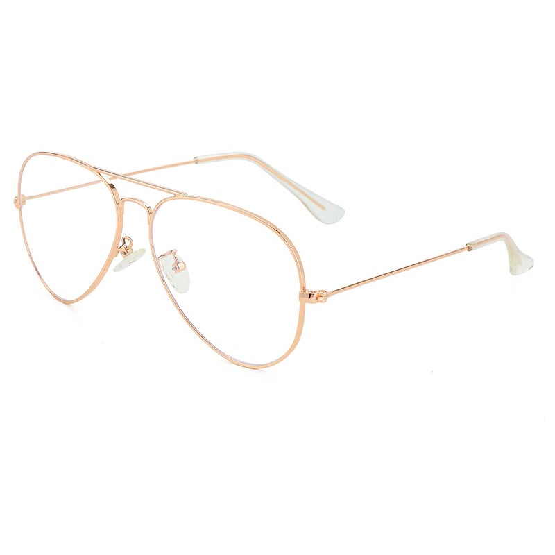 JOVAKIT Aviator Clear Lens Glasses for Women Men Nonprescription Eyeglasses Blue Light Blocking Lens Metal Frame Rose Gold